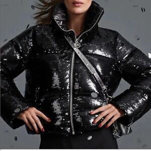 Michael Kors Black Sequin Puffer Jacket